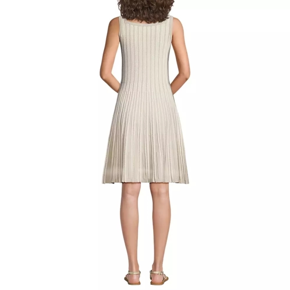 Lands' End Cream Textured Midi Dress - Picture 3 of 15